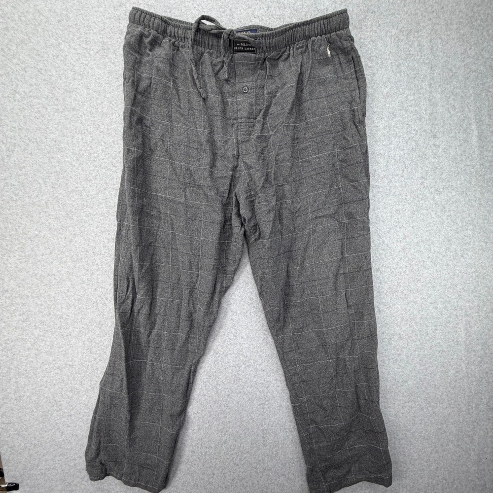 Polo Ralph Lauren Mens XL Gray Windowpane Plaid Cotton Pajama Pants Lounge Sleep